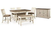 Bolanburg Antique White Counter Height Dining Table, 4 Barstools, Bench and Server -  Ashley - Lara Furniture