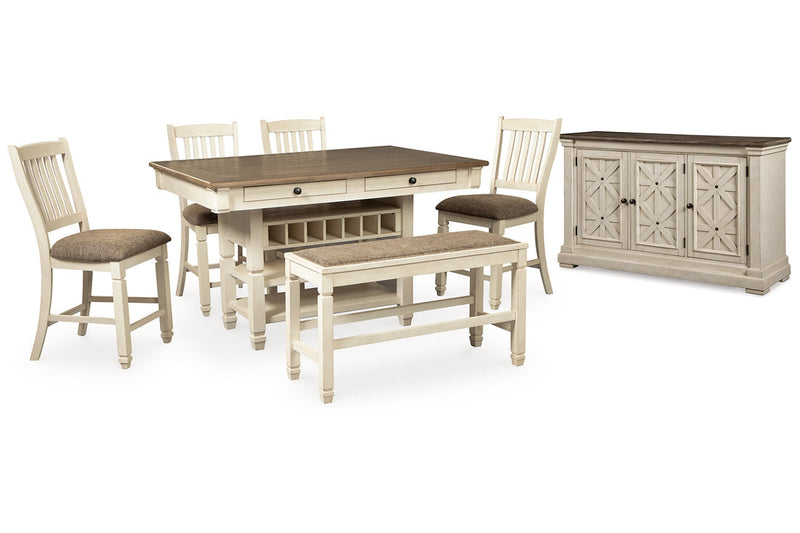 Bolanburg Antique White Counter Height Dining Table, 4 Barstools, Bench and Server -  Ashley - Lara Furniture