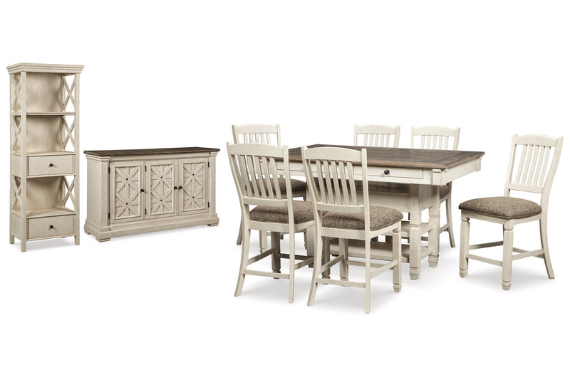 Bolanburg Two-tone Counter Height Table with 6 Barstools, Server and Display Cabinet -  Ashley - Lara Furniture