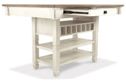 Bolanburg Antique White Counter Height Dining Table, 4 Stools, Bench and 2 Display Cabinets -  Ashley - Lara Furniture