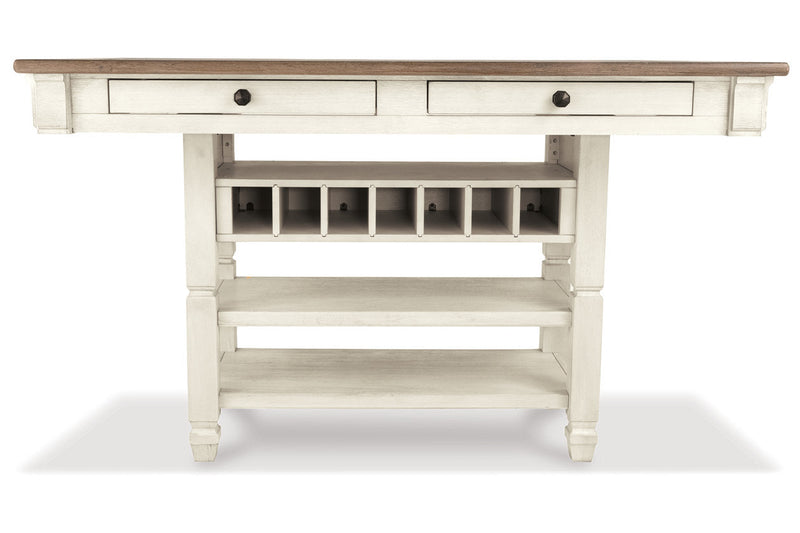 Bolanburg Antique White Counter Height Dining Table, 4 Stools, Bench and 2 Display Cabinets -  Ashley - Lara Furniture