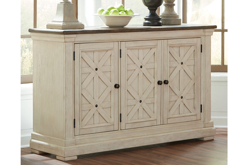 Bolanburg Antique White Counter Height Dining Table, 4 Barstools, Bench and Server -  Ashley - Lara Furniture