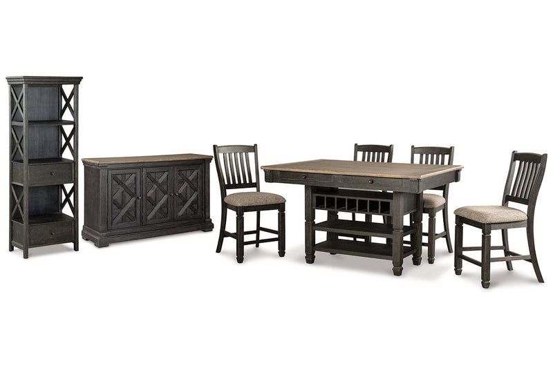 Tyler Creek Black/Grayish Brown Counter Height Table with 4 Barstools, Server and Display Cabinet -  Ashley - Lara Furniture