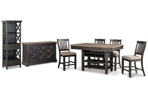 Tyler Creek Black/Grayish Brown Counter Height Table with 4 Barstools, Server and Display Cabinet -  Ashley - Lara Furniture
