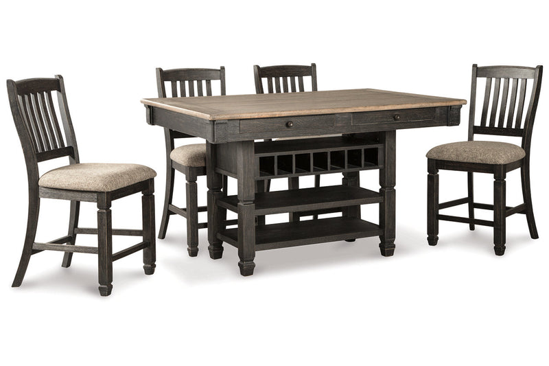 Tyler Creek Black/Grayish Brown Counter Height Table with 4 Barstools, Server and Display Cabinet -  Ashley - Lara Furniture