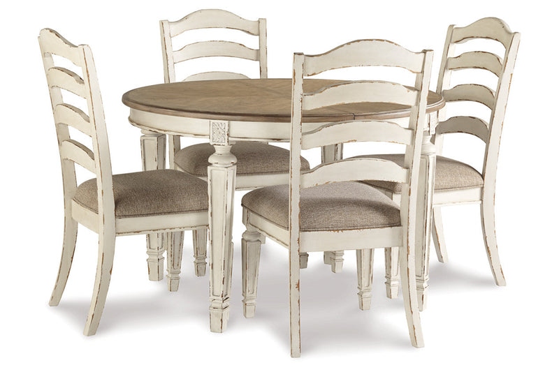 Realyn Chipped White Oval Dining Table and 4 Ladder Back Chairs from Ashley - Lara Furniture
