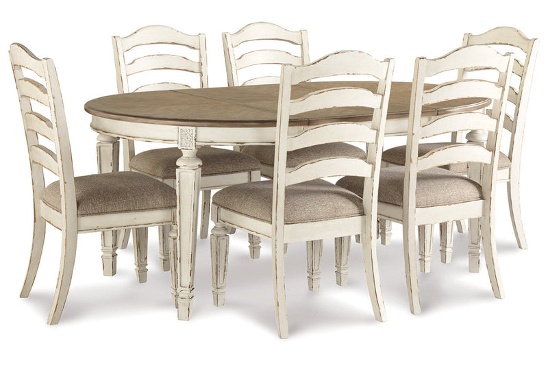 Realyn Chipped White Oval Dining Table and 6 Ladder Back Chairs from Ashley - Lara Furniture