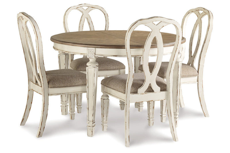 Realyn Chipped White Oval Dining Table and 4 Ribbon Back Chairs from Ashley - Lara Furniture