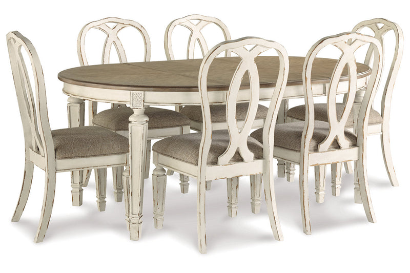 Realyn Chipped White Oval Dining Table and 6 Ribbon Back Chairs from Ashley - Lara Furniture