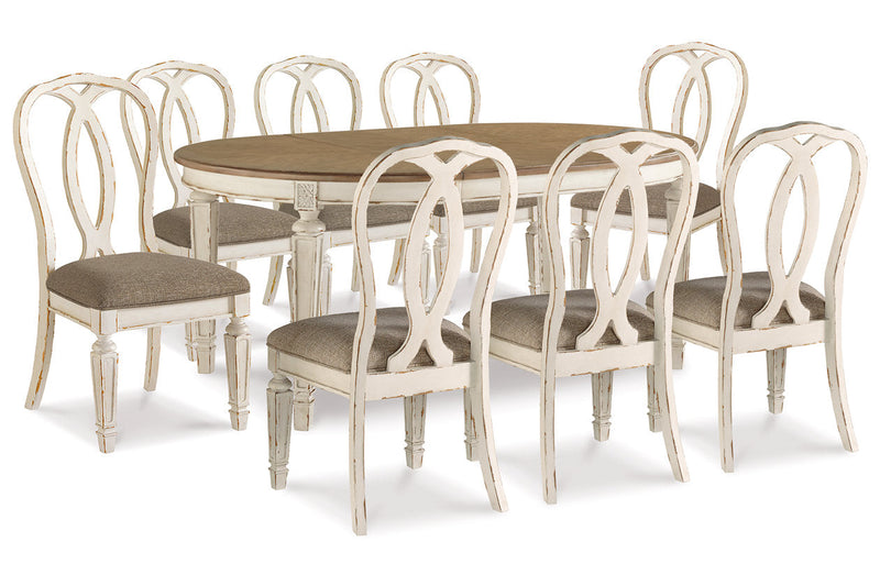 Realyn Chipped White Dining Table and 8 Chairs -  Ashley - Lara Furniture