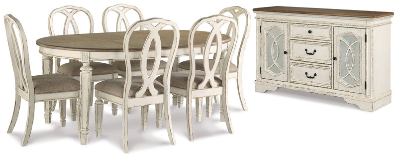 Realyn Dining Table and 6 Chairs with Storage in Chipped White from Ashley - Lara Furniture