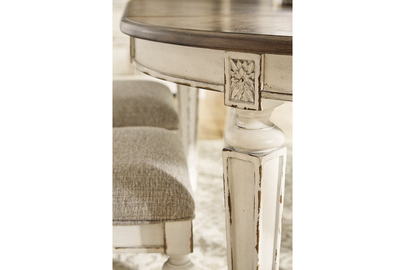 Realyn Chipped White Oval Dining Table and 6 Ladder Back Chairs from Ashley - Lara Furniture