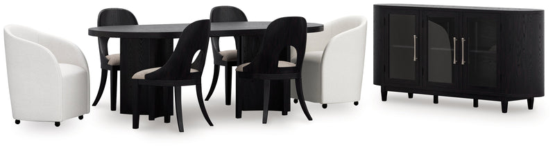 Rowanbeck Black Dining Table and 6 Chairs with Storage from Ashley - Lara Furniture