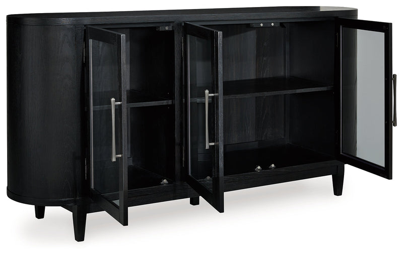 Rowanbeck Black Dining Table and 6 Chairs with Storage from Ashley - Lara Furniture