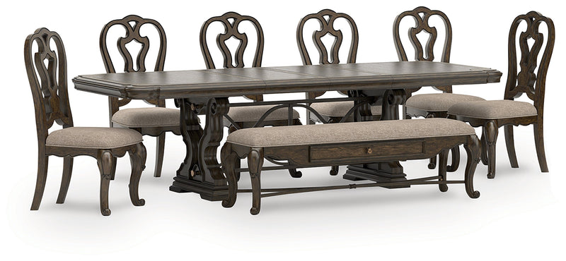 Maylee Dark Brown Dining Table, 6 Chairs and Bench from Ashley - Lara Furniture