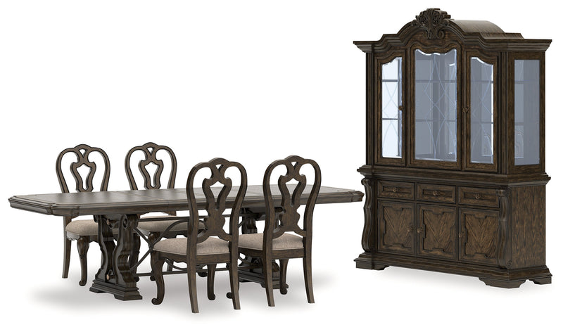 Maylee Dining Table and 8 Chairs with Storage in Dark Brown from Ashley - Lara Furniture
