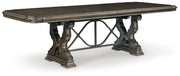 Maylee Dining Table and 6 Chairs and Bench with Storage in Dark Brown from Ashley - Lara Furniture