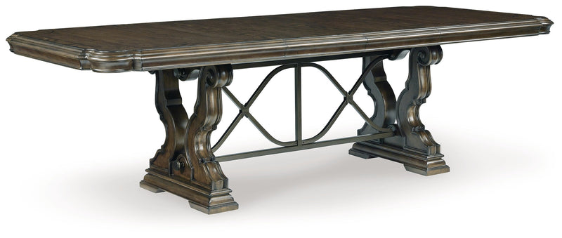 Maylee Dining Table and 6 Chairs and Bench with Storage in Dark Brown from Ashley - Lara Furniture