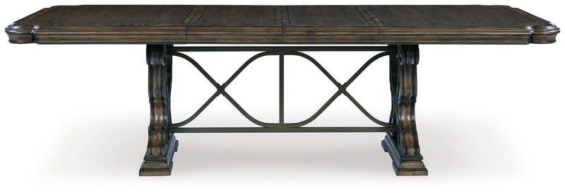 Maylee Dining Table and 6 Chairs and Bench with Storage in Dark Brown from Ashley - Lara Furniture