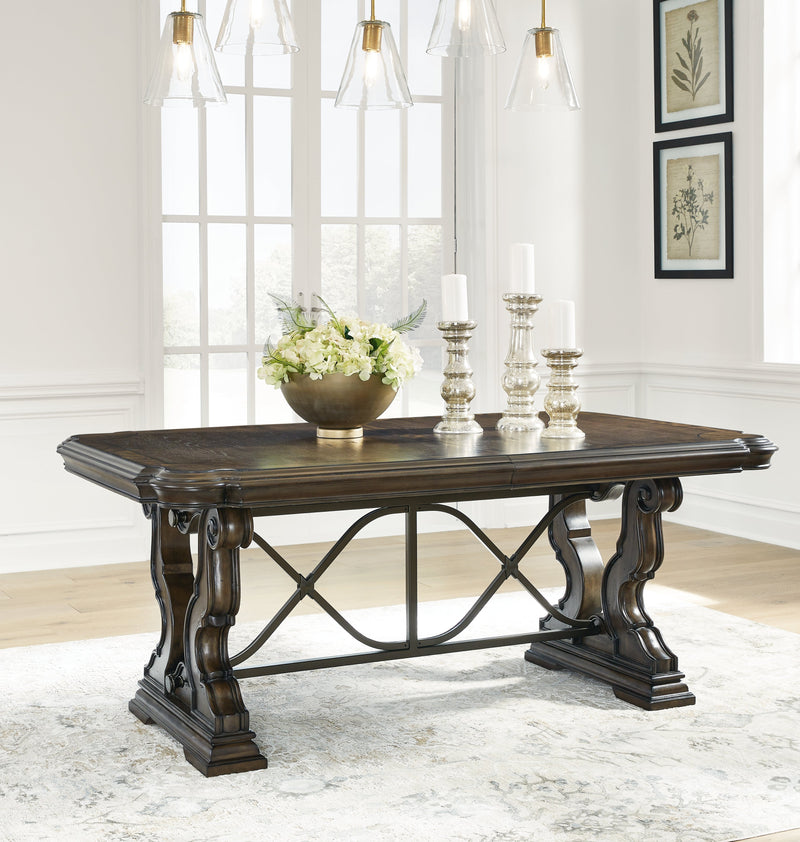 Maylee Dark Brown Dining Table, 6 Chairs and Bench from Ashley - Lara Furniture