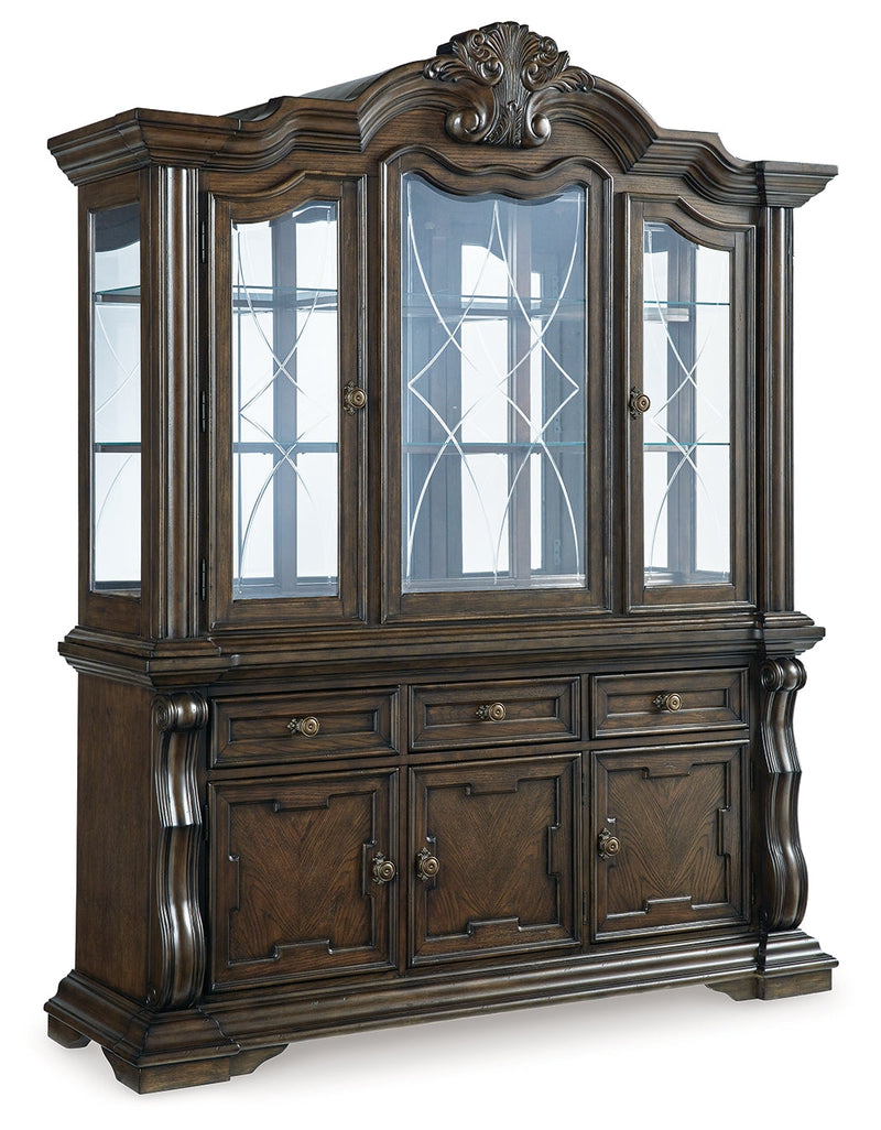 Maylee Dining Table and 6 Chairs and Bench with Storage in Dark Brown from Ashley - Lara Furniture