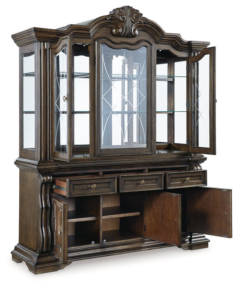 Maylee Dining Table and 6 Chairs and Bench with Storage in Dark Brown from Ashley - Lara Furniture