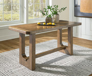 Cabalynn Counter Height Dining Table and 6 Barstools with Storage in Light Brown from Ashley - Lara Furniture