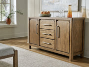 Cabalynn Counter Height Dining Table and 6 Barstools with Storage in Light Brown from Ashley - Lara Furniture