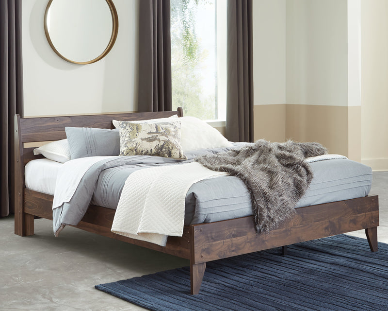 Calverson Mocha Queen Panel Platform Bed with Dresser and Nightstand from Ashley - Lara Furniture