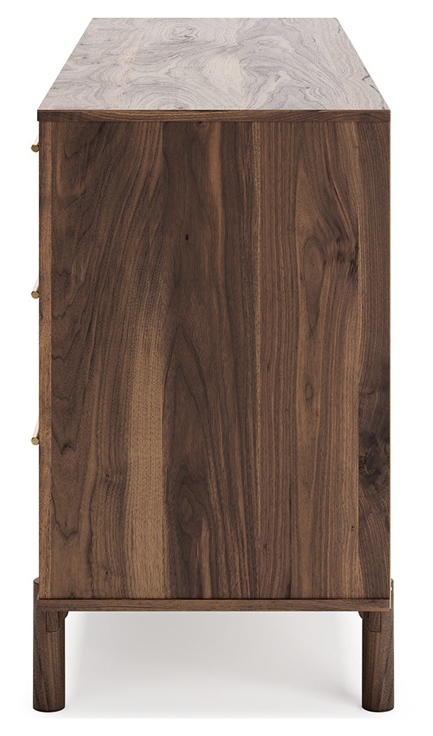 Calverson Mocha Queen Panel Platform Bed with Dresser and Nightstand from Ashley - Lara Furniture