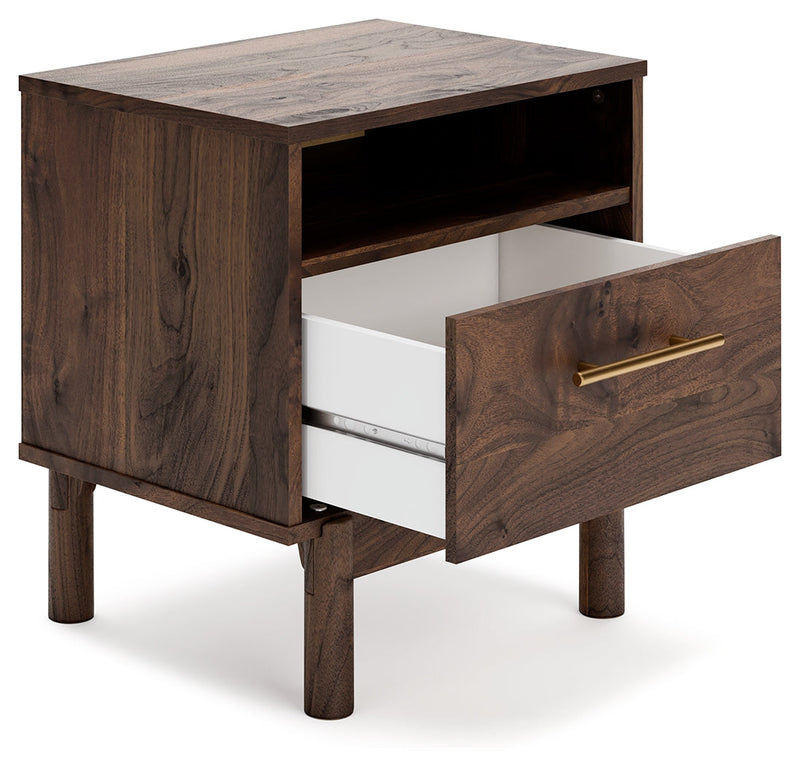 Calverson Mocha Queen Panel Platform Bed with Dresser and Nightstand from Ashley - Lara Furniture