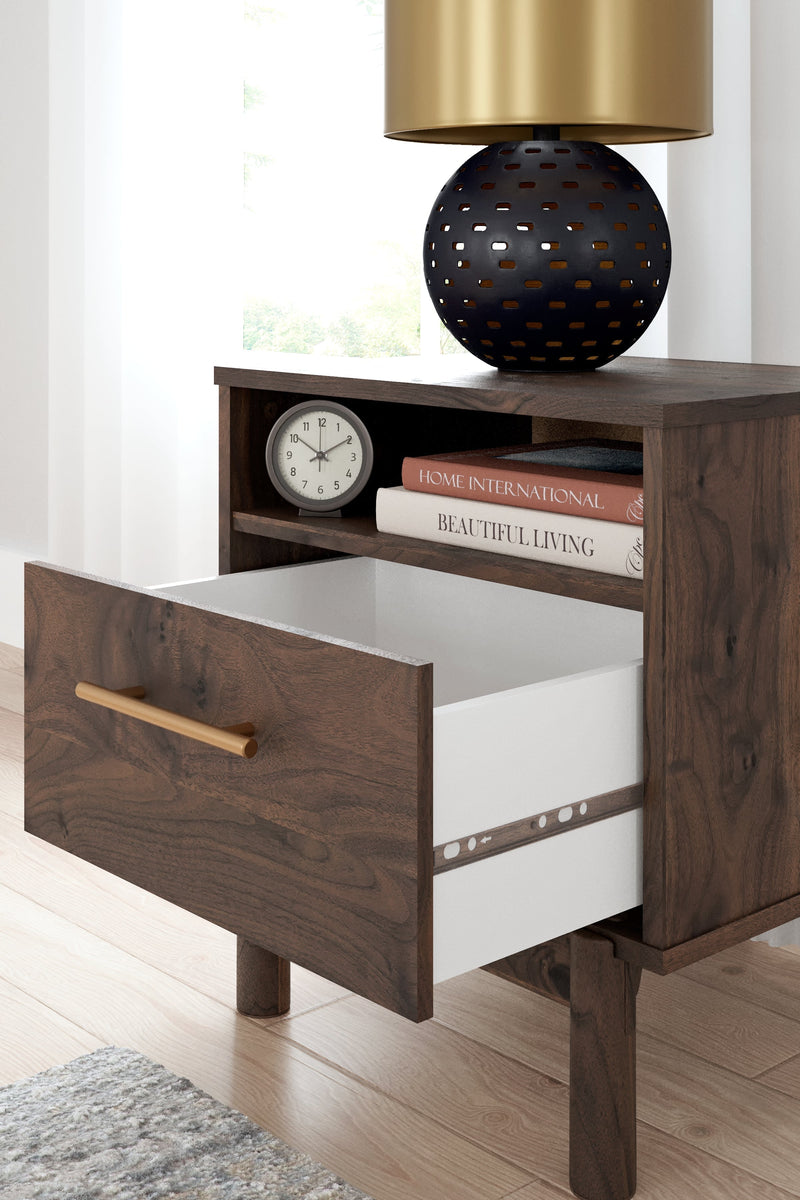 Calverson Mocha Queen Panel Platform Bed with Dresser and Nightstand from Ashley - Lara Furniture