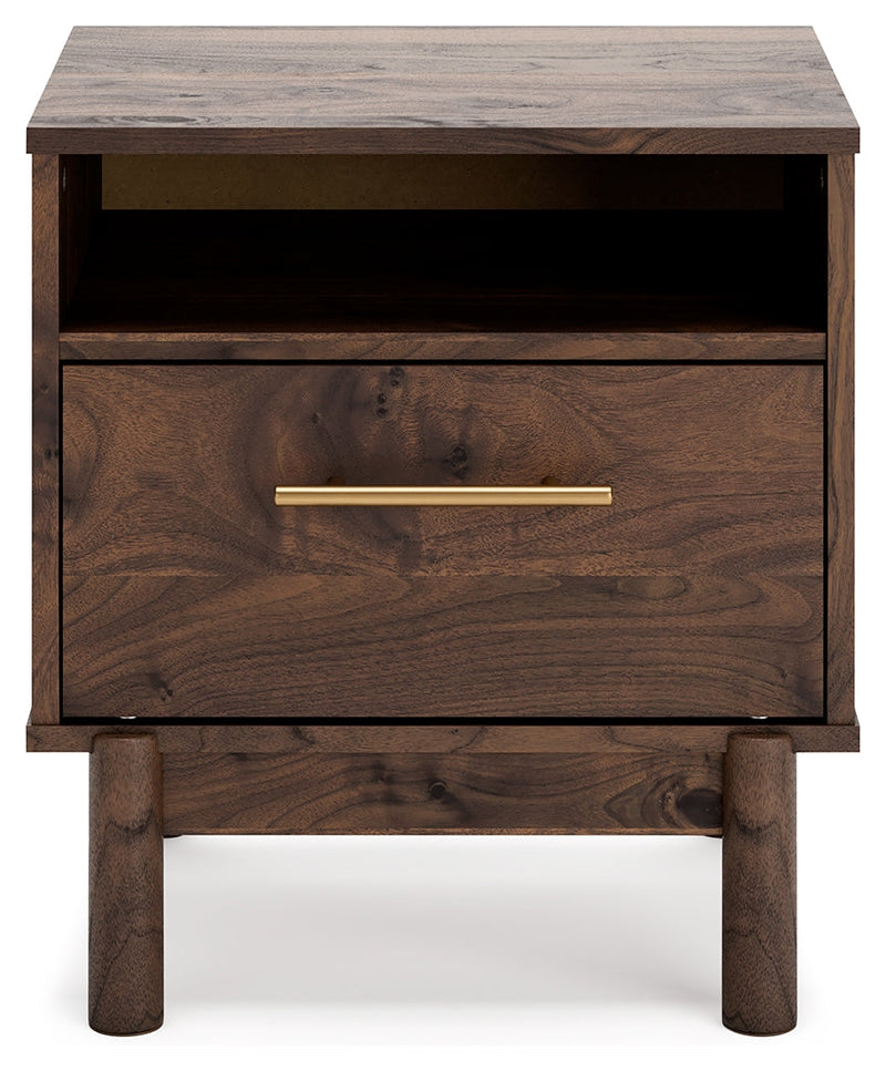 Calverson Mocha Queen Panel Platform Bed with Dresser and Nightstand from Ashley - Lara Furniture
