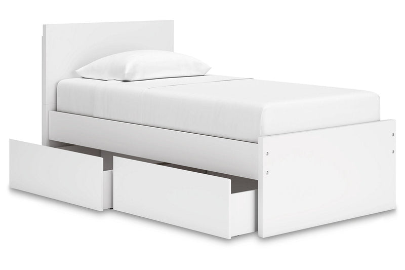 Onita White Twin Panel Platform Bed with 1 Side Storage from Ashley - Lara Furniture
