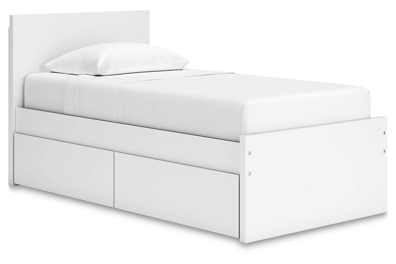 Onita White Twin Panel Platform Bed with 1 Side Storage from Ashley - Lara Furniture