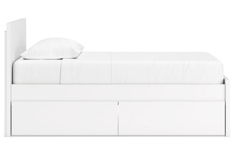 Onita White Twin Panel Platform Bed with 1 Side Storage from Ashley - Lara Furniture