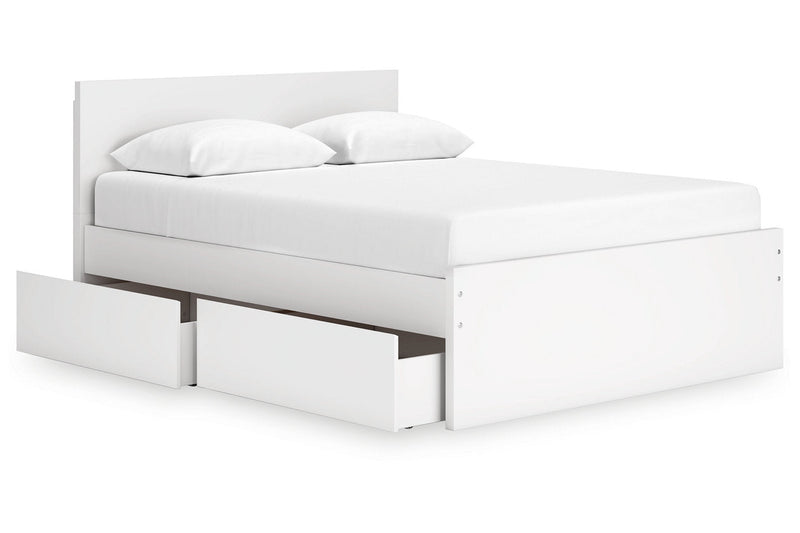 Onita White Queen Platform Bed with 1 Side Storage - Lara FurnitureQueen Bed