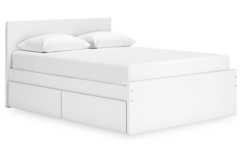 Onita White Queen Platform Bed with 1 Side Storage - Lara FurnitureQueen Bed