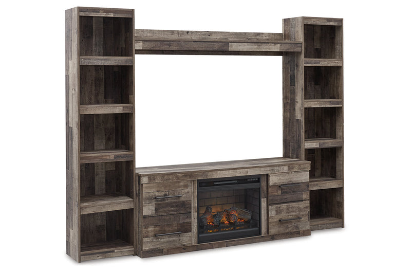 Derekson Multi Gray 4-Piece Entertainment Center with Electric Fireplace -  Ashley - Lara Furniture