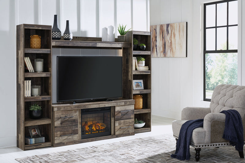 Derekson Multi Gray 4-Piece Entertainment Center with Electric Fireplace -  Ashley - Lara Furniture