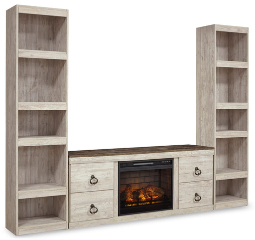 Willowton Whitewash 3-Piece Entertainment Center with Electric Fireplace -  Ashley - Lara Furniture