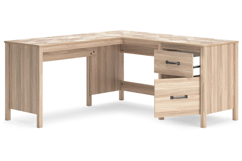 Battelle Tan 60" Home Office Desk with Return -  Ashley - Lara Furniture