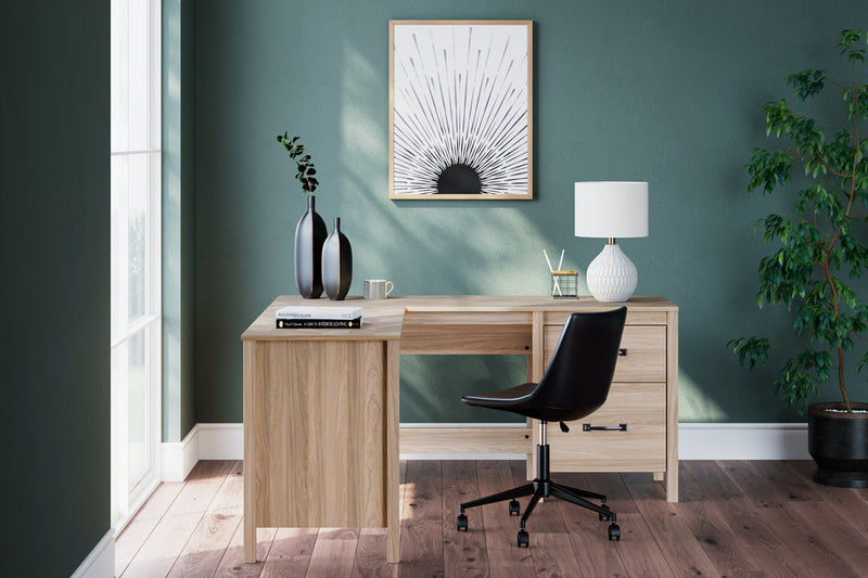 Battelle Tan 60" Home Office Desk with Return -  Ashley - Lara Furniture