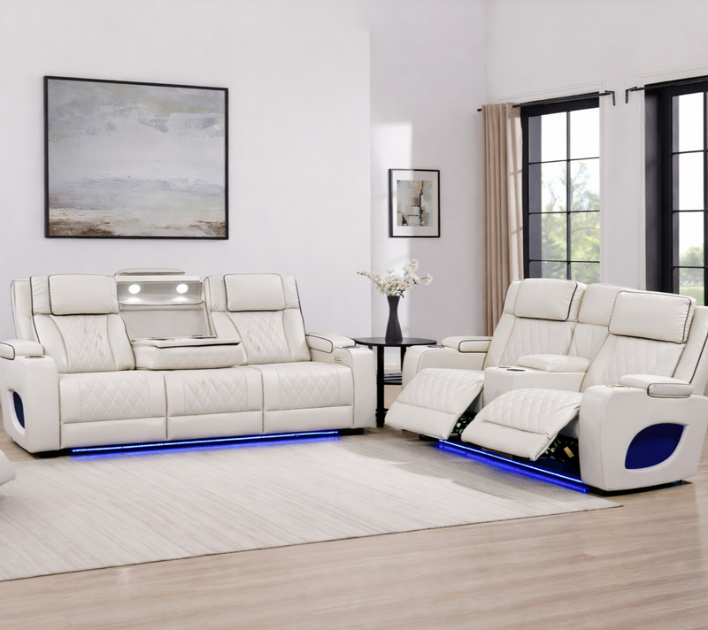 Hialeah White Power Recliner Living Room Set