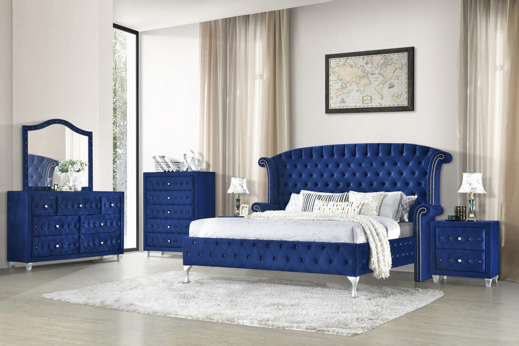 Stylish Dana Blue Upholstered Velvet Panel Bedroom Set