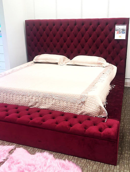 Bliss Square Red Velvet Queen Storage Platform Bed