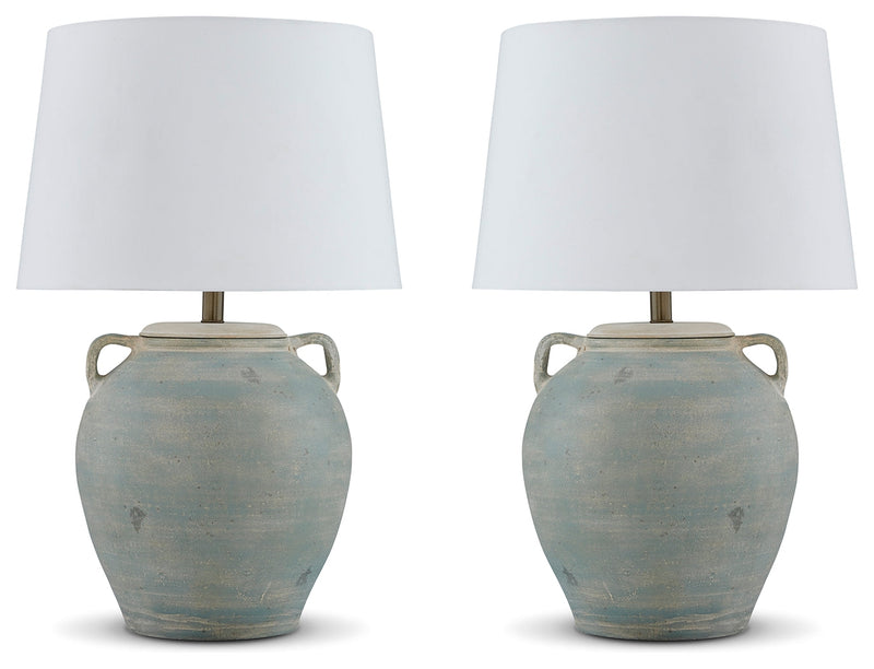 Shawburg Antique Green 2-Piece Table Lamp Set from Ashley - Lara Furniture