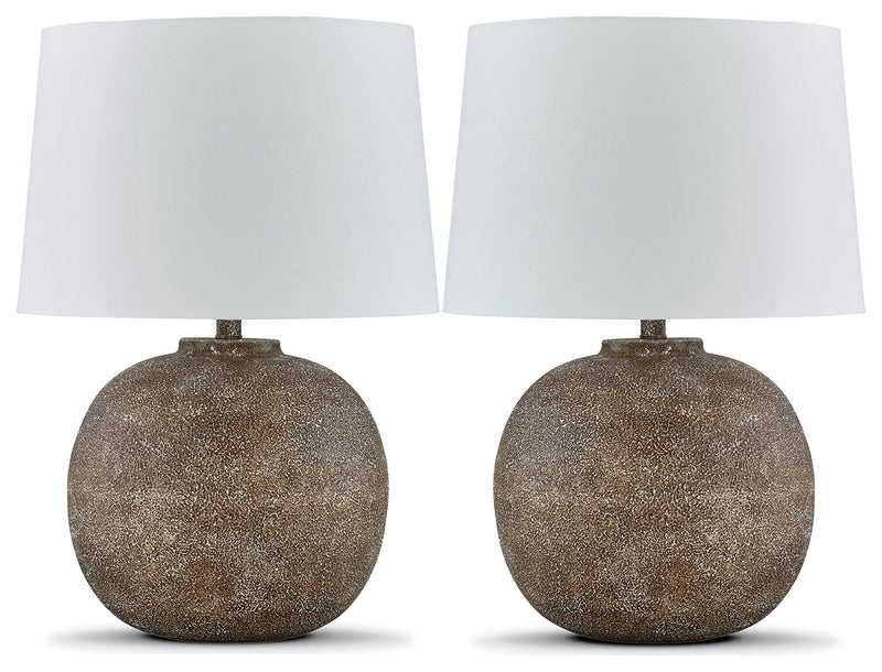 Neavesboro Antique Brown/White 2-Piece Table Lamp Set from Ashley - Lara Furniture