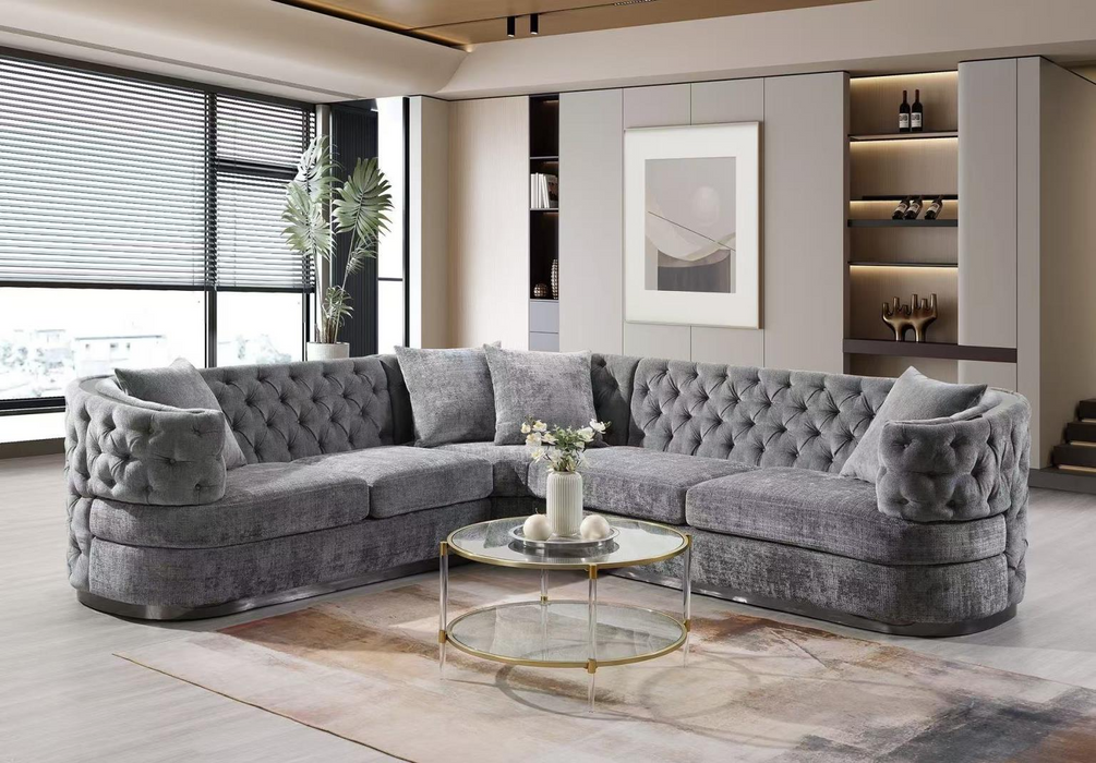 Javamia Gray Velvet 3 Piece Sectional