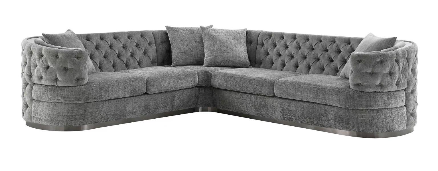 Javamia Gray Velvet 3 Piece Sectional
